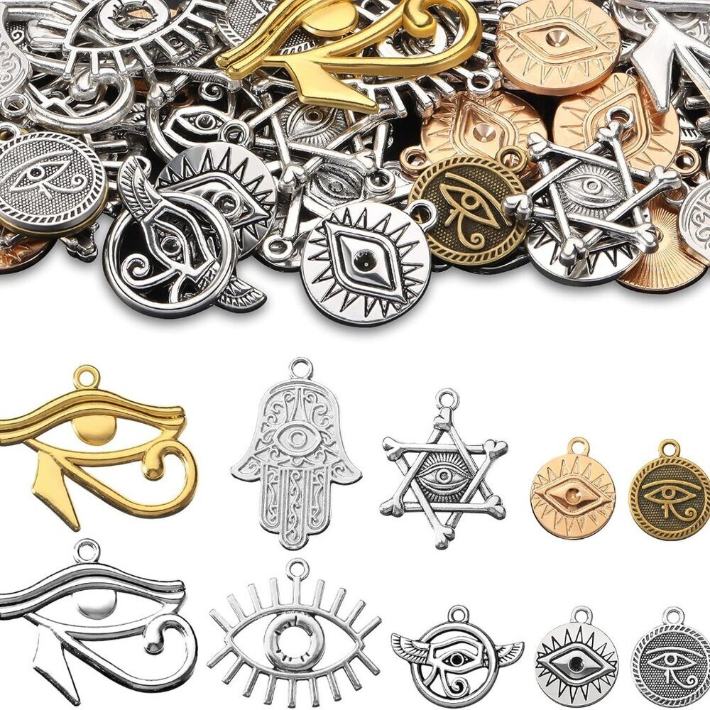 50 Pieces Eye of Horus Charms Pendant Tibetan Magic Metal Mixed Charm for DIY Cr